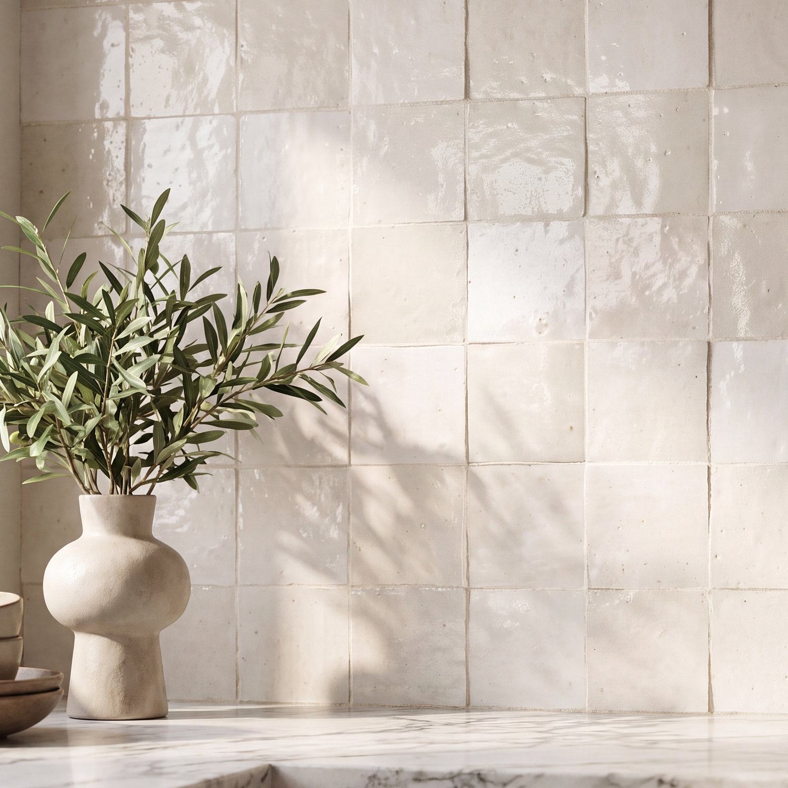 Zagora 4" x 4" Zellige Tile, Blanc