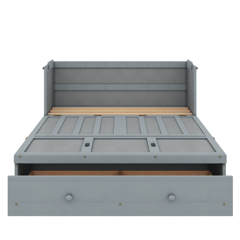 Lit escamotable avec tiroirs de rangement intégrés, gris, Double