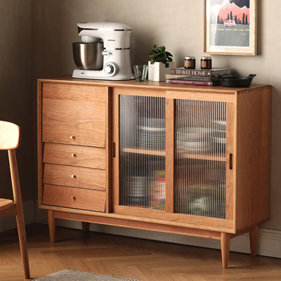 Japanese-Style Glass Sliding Door Accent Cabinet