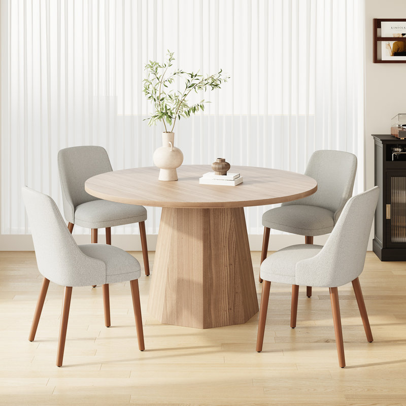 High Back Dining Chair with Ergonomic Curved Back, Padded Seat & Solid Wood Legs, Light Gray