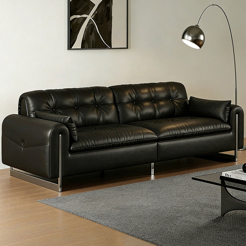 Canapé modulaire noir en similicuir, H 32,28 po x l 94,49 po x P 41,34 po