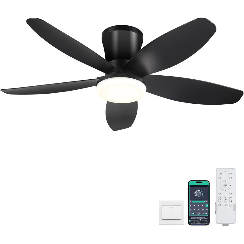 Ventilateur de plafond à profil bas de 36 po avec lumières et télécommande, vent à 5 vitesses, DEL à 3 couleurs à intensité variable, moteur à courant continu réversible, minuterie, fonction mémoire pour la chambre à coucher / salon / patio 