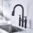 Matte Black Pull-Down Kitchen Faucet - Dual Handles For Precise Temperature And Flow Regulation 360-Degree Rotating High Nozzle Enlarged Cleaning Reach Brass Made Durability Bridge Effortless Handle-84400718-84400719