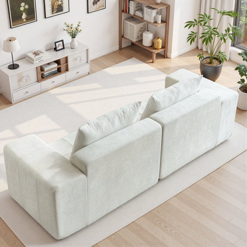 107" Chenille Sofa With Extra Large Armrests,Comfy Upholstered Couch For Living Room, Beige