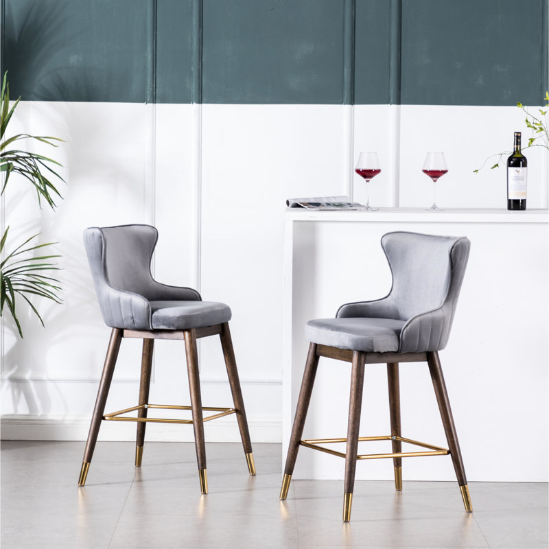 2 tabourets à hauteur de comptoir, revêtus de tissu texturé de velours fin et de mousse dense, pour un siège apaisant, Gris