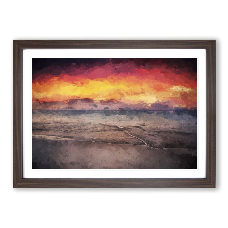 Spanish Beach at Sunset in Abstract - Picture Frame Graphic Art Print on MDF, Walnut Framed, 62cm H x 87cm W x 2cm D