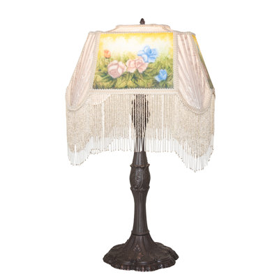 21" High Reverse Painted Roses Table Lamp