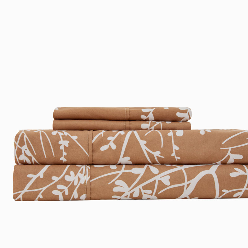 Microfiber Floral Sheet Set, King Sheet Set + 1 Fitted Sheet + 2 Pillowcases, Taupe