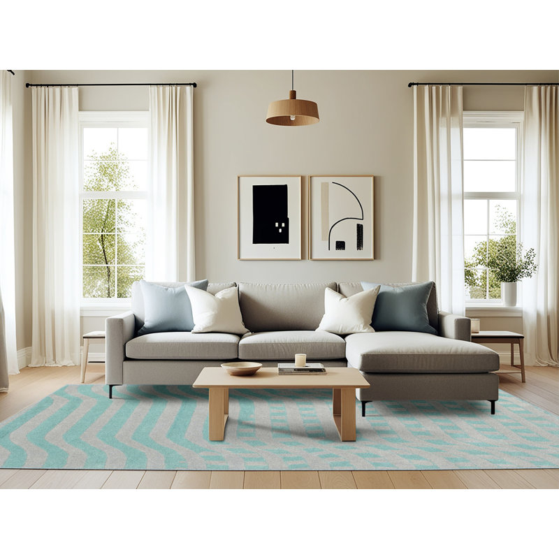 Tapis contemporain vert / gris, Rectangle 6 pi x 9 pi