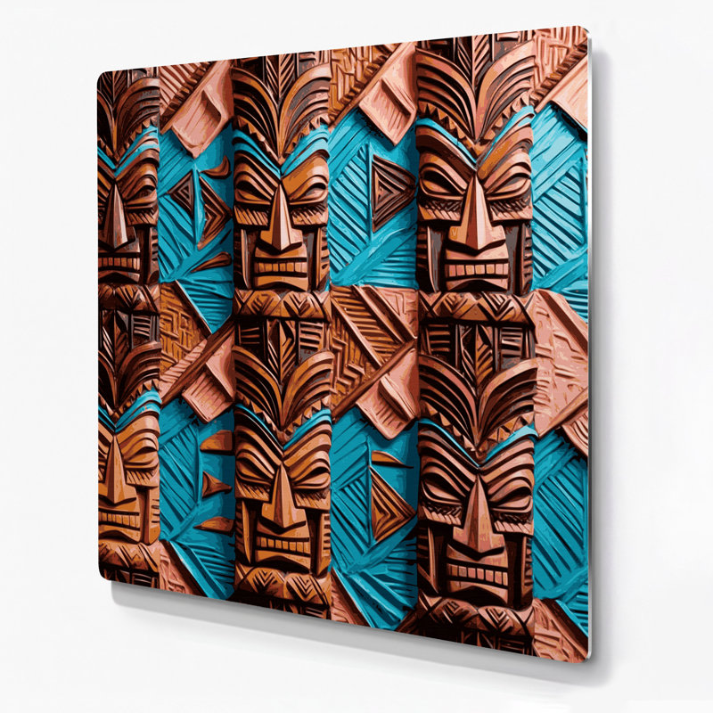 Art mural hawaïen à motif géométrique tiki noir, H 32 po x l 32 po