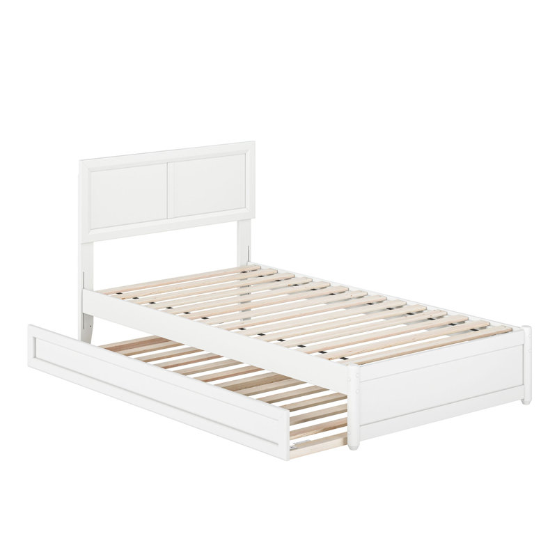 Astley Wood Platform Bed with Panel Footboard and Trundle, White, Twin