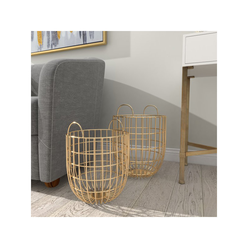Ensemble 2 pièces de paniers, Or, H 16,5 po x l 12,65 po x P 12,6 po