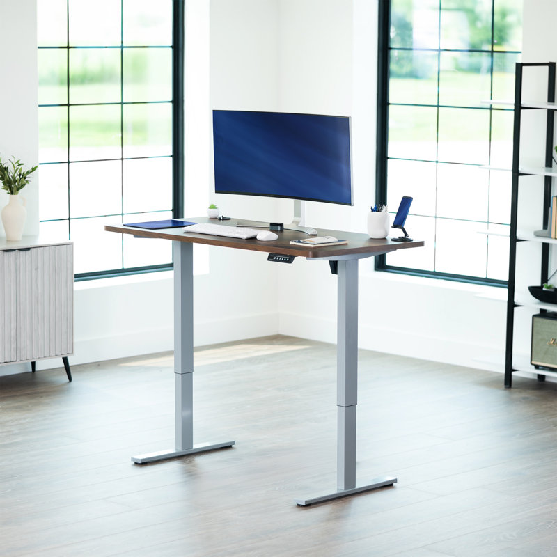 Bureau debout électrique VIVO 55 po x 28 po, Gris, Brun rétro