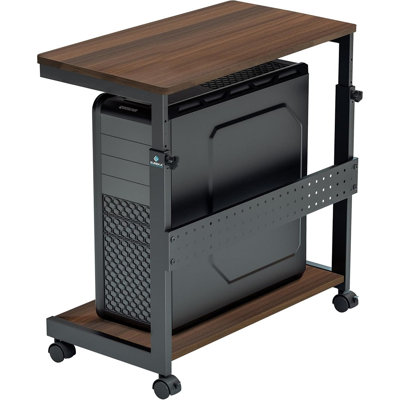Support pour tour PC réglable en hauteur avec roulettes, chariot informatique roulant à 2 niveaux avec panneau perforé, étagère pour imprimante, tapis de souris et support pour boîtier ATX pour le bureau à domicile et le gaming.
