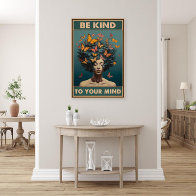 «Butterfly Be Kind To Your Mind» - 1 pièce rectangulaire «Butterfly Be Kind To Your Mind» - 1 pièce rectangulaire, impression sur toile tendue sur toile tendue