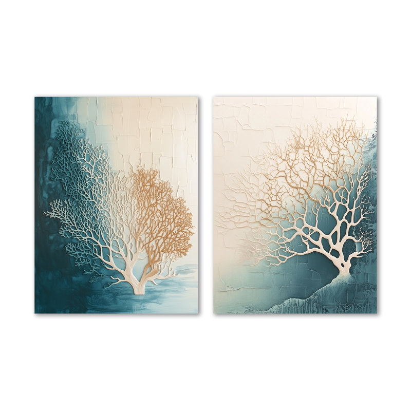 Étude de corail de minuit I - Ensemble de 2 toiles murales sur le thème de l'océan, 32" H x 48" W, Wrapped Canvas