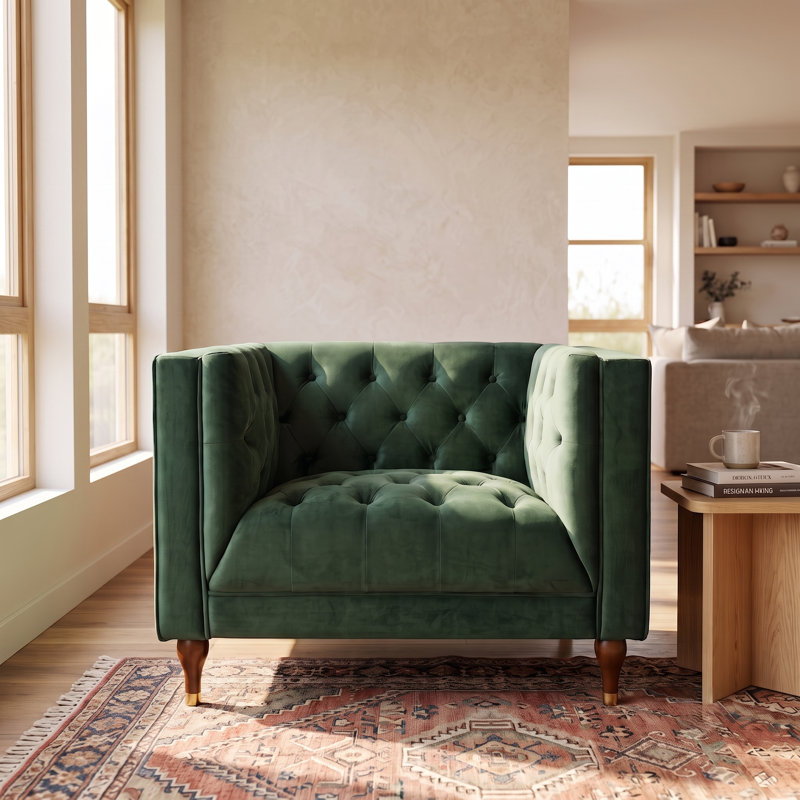 Brette Velvet Armchair, Green Velvet, 29" H x 42" W x 33" D