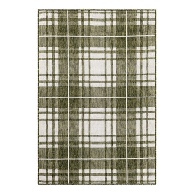 Tatasha Plaid Power Loom Polypropylene Plastic Area Rug in White/Green