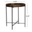 Table de bout ronde avec plateau industriel et plateau en bois de manguier