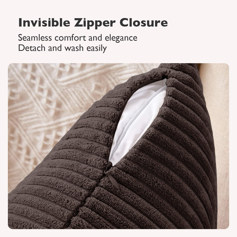 Pattern Velvet Soft Decorative Case Hidden Zipper Sofa Cushion Cover Set Of 4, Brown