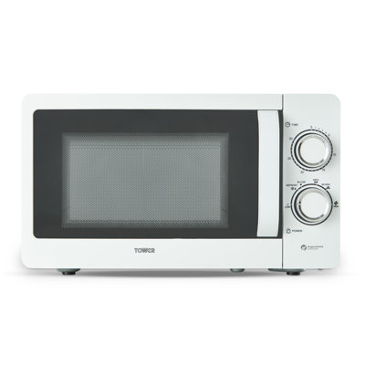 Tower T24042WHT Manual Microwave with Sleek Mirror Door, 800W, 20L, White & Chrome