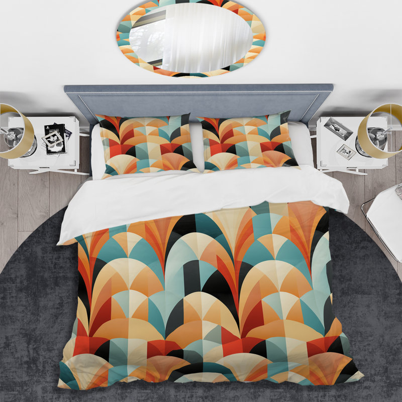 Ensemble de housse de couette Beige Turquoise Retro Revival, Housse de couette pour très grand lit et 2 très