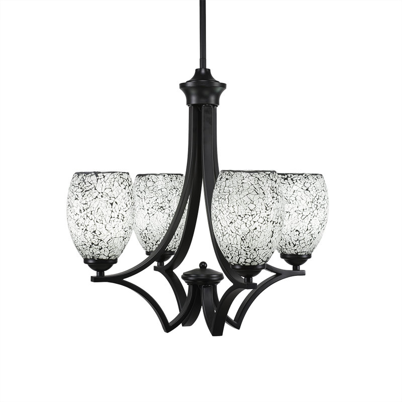 Zilo 4 Light Uplight Chandelier Shown In Dark Granite Finish With 5" Black Fusion Ice Glass, Black, Graphite