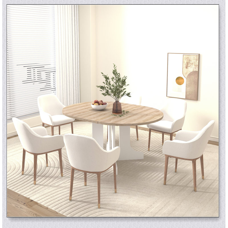 Table de salle à manger pour table de ferme ovale extensible 59 po x 43 po avec tréteaux à feuilles amovibles blanc