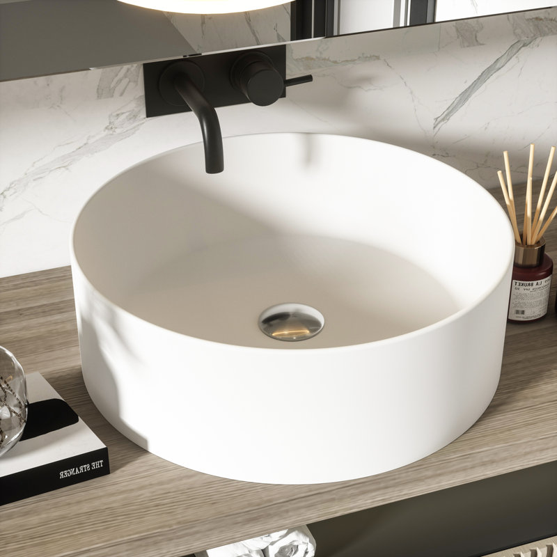 Pensen 17.7" Circular/Round White Stone Resin Vessel Bathroom Sink