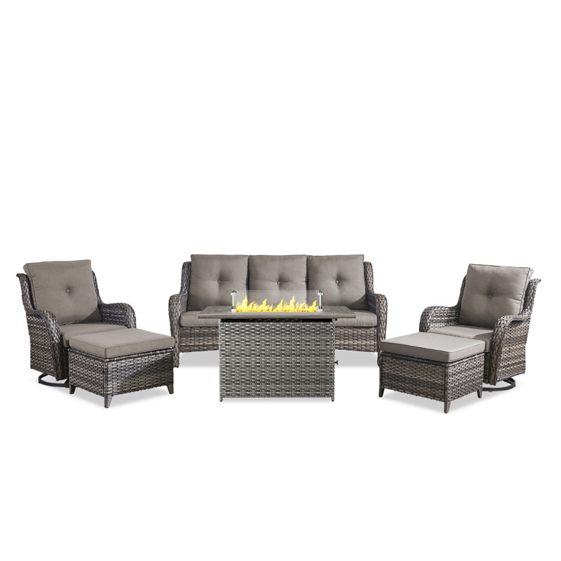 Carolina 6 - Pieces Sofa Seating Group With Fire Pit And Cushions, Gray/Gray