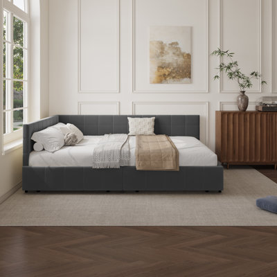 Upholstered Daybed With Backrest, Reversible Armrests, And Storage Drawers