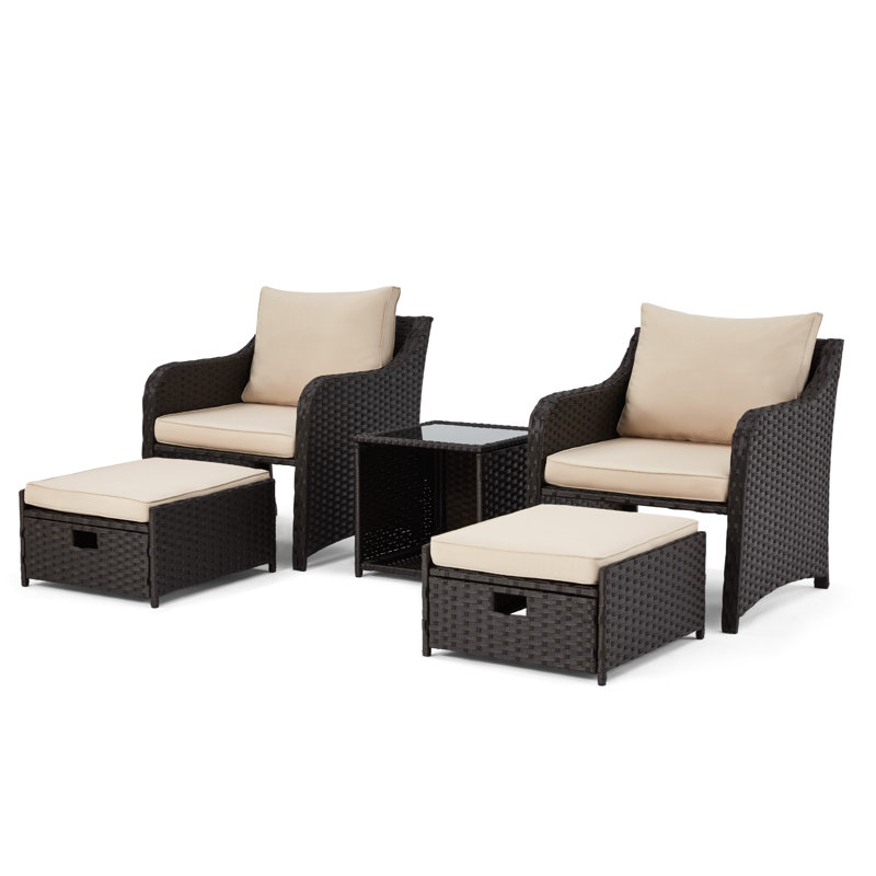 4 - Person Patio Conversation Set with Cushions, Khaki Cushion / Black Frame