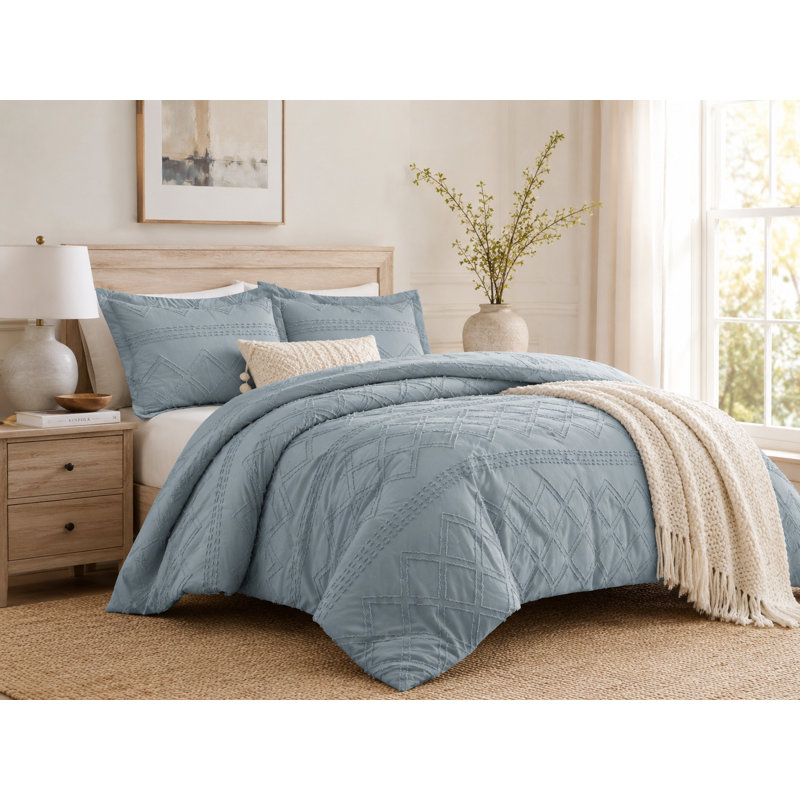  Parure de lit prélavée en jacquard ultra doux à clips Swift Home, Bleu, Couette simple + 1 taie décorative standard