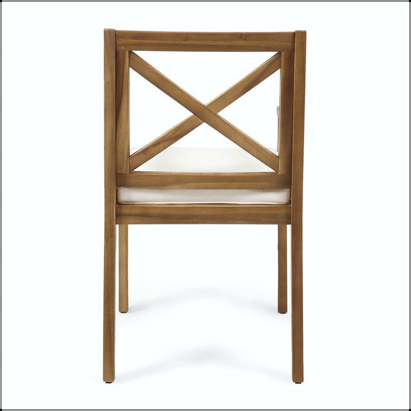 Chaise de salle à manger à accoudoirs en bois avec coussin crème résistant à l'eau (ensemble de 2)