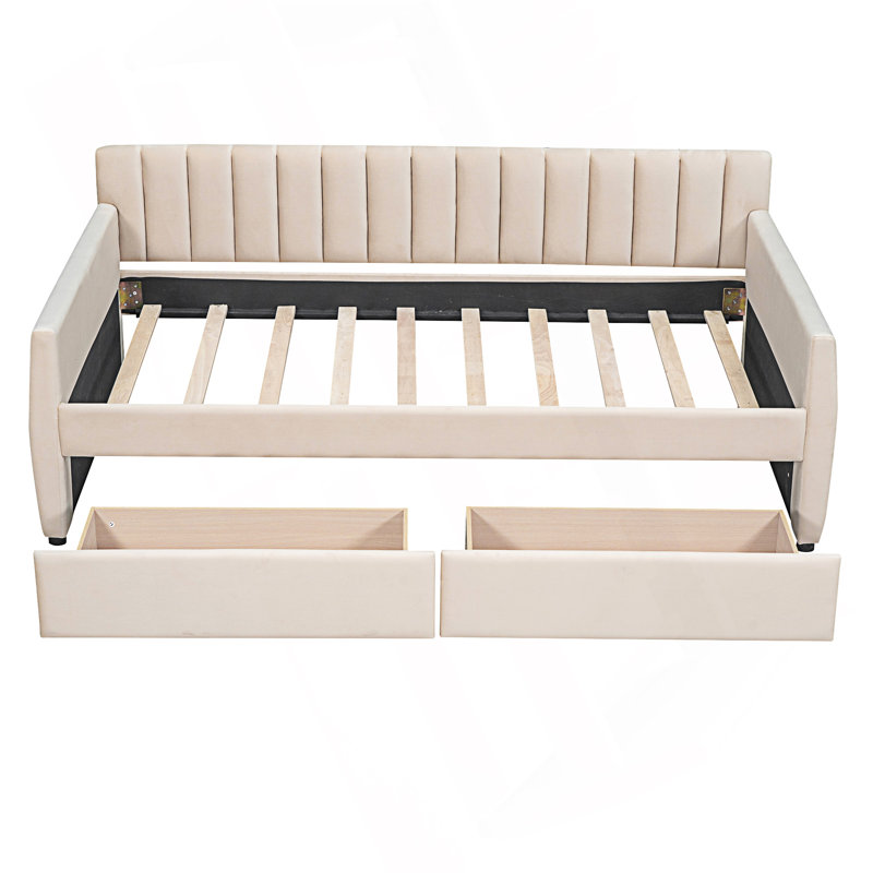 Modern Style Twin Size Upholstered Daybed With Drawers, Twin Daybed, Beige