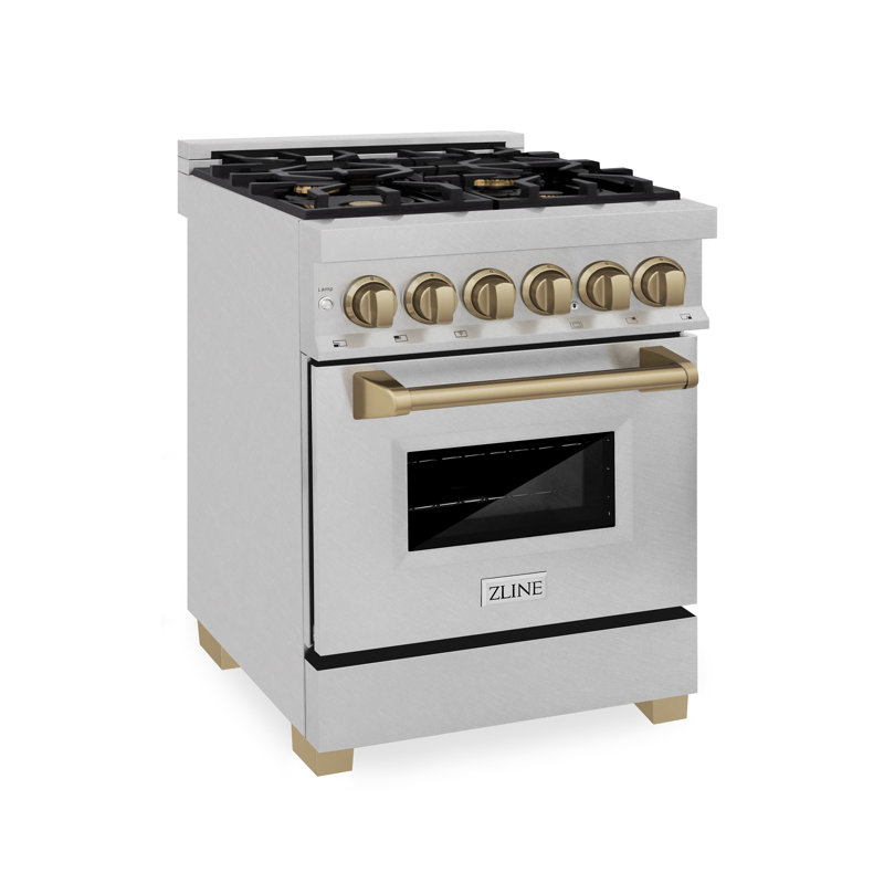 ZLINE Autograph Edition 24 in. Legacy Dual Fuel Range & Accents, Stainless Steel/Champagne Bronze