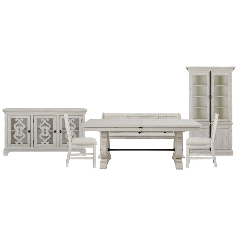 Jaavon Extendable Rectangular Dining Table With 2 Upholstered Side Chairs Bench Server And Dining Cabinet