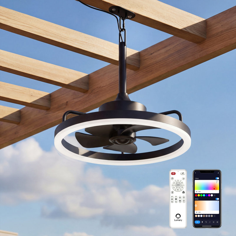 Ventilateur de plafond d'extérieur intelligent de 20 po avec lumières RVBI Lumary, connexion Bluetooth Wi-Fi, ventilateur Fandelier à fiche étanche avec crochet / télécommande / commande APP pour les patios GazeboWork avec Alexa Google 