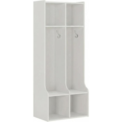 2-Section Coat Locker with 4 Cubbies, Daycare Cubby Storage Organizer with 4 Hooks for Home, School