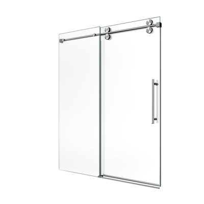 56" - 60"W*72" H Single Sliding Shower Door, 5/16" 8Mm Clear Tempered Glass, Bypass Design, Brushed Nickel Finish, 304 Stainless Steel Rollers, Detachment, Round Track, Waterproof Sealing, And