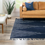 Tapis bleu marine en coton tissé à plat à la main Jordee