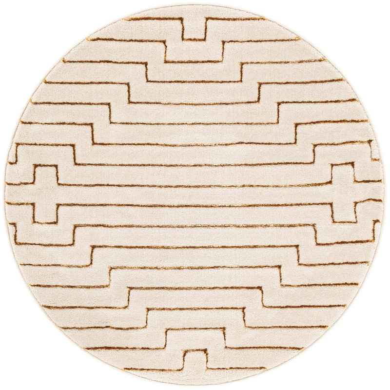 Tapis contemporain blanc Falco, Rond 3 pi 1 po