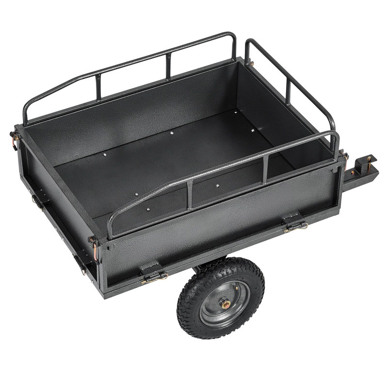 Remorque utilitaire de jardin, capacité de 500 lb, 10 pieds cubes, structure en acier, 1 pièce, remorque utilitaire, noir, pneus pneumatiques de 14 po et benne à main / pied