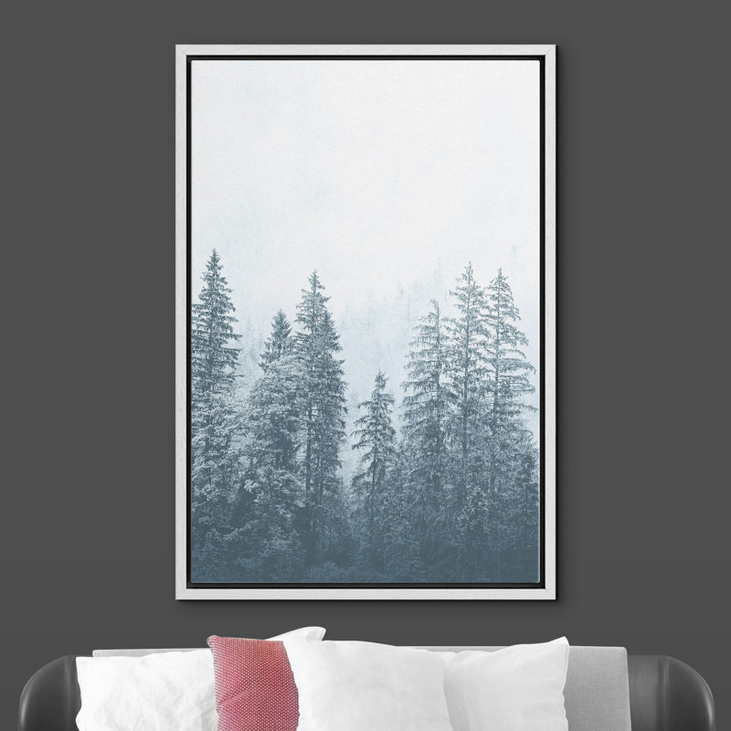«Washed Out Retro Pine Forest Forest Landscape Modern Art», reproduction d'art encadrée sur toile, Blanc