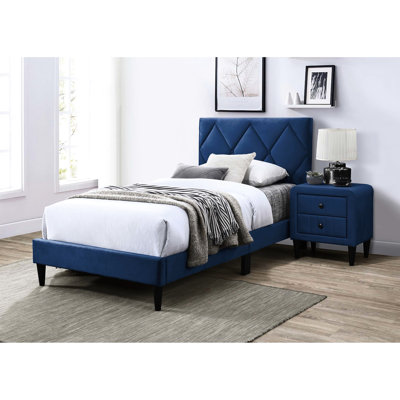 Lit simple moderne en velours avec tête réglable - système de support stable à 12 lattes, base robuste et