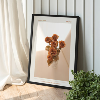 Z Studio Floral Art mural minimaliste rose séchée petite fleur roses affiche impression d'art botanique pour salon décoration murale pour la maison, bureau 12 x 16 pouces encadrée en noir