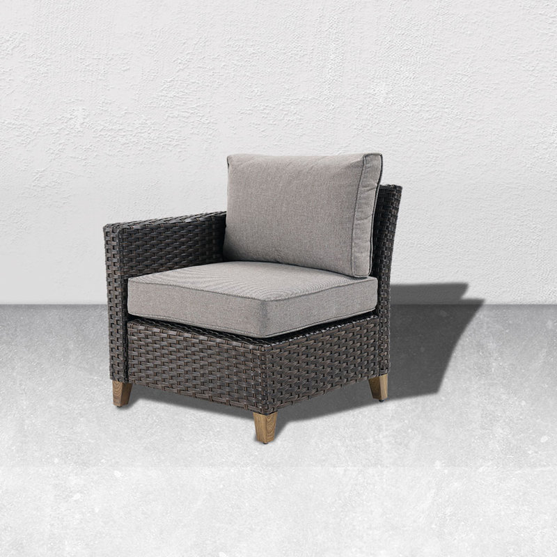 Umeh Premium All-Weather Wicker Outdoor Lounge Chair, Right arm Grey