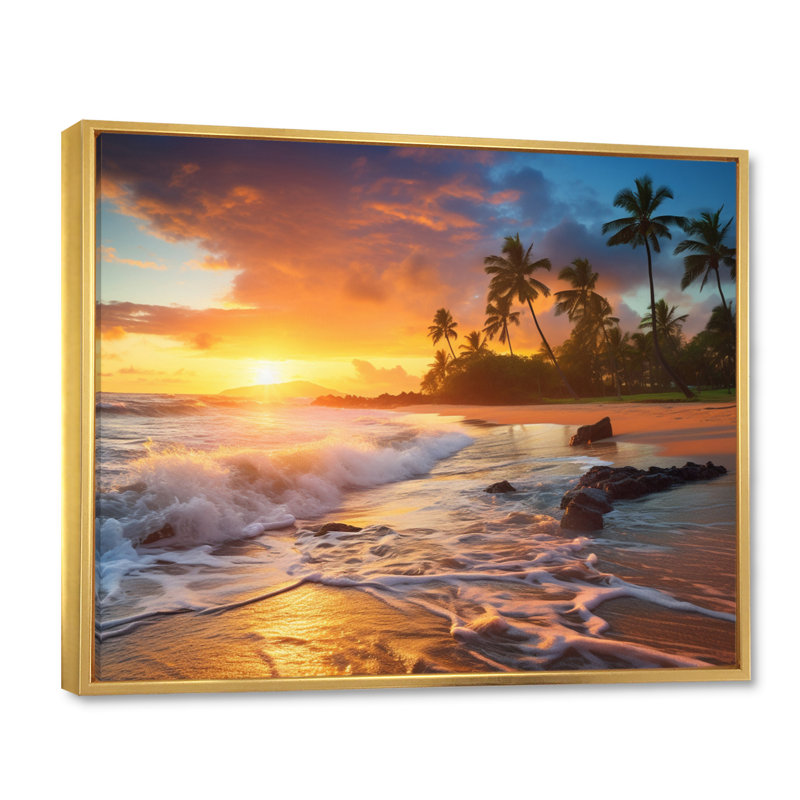 Photo de plage Sunset Serenade X, H 16 po x l 32 po x P 1 po, Cadre flottant doré