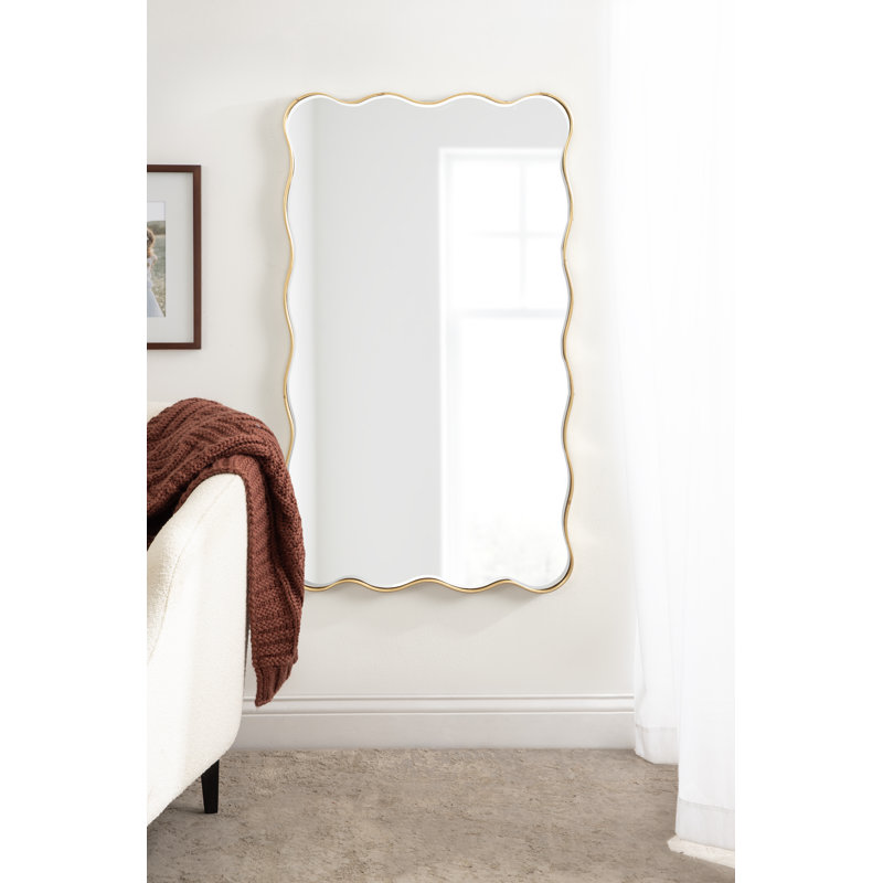 Scalloped Rectangle Bathroom Mirror, Gold, 42" x 24"
