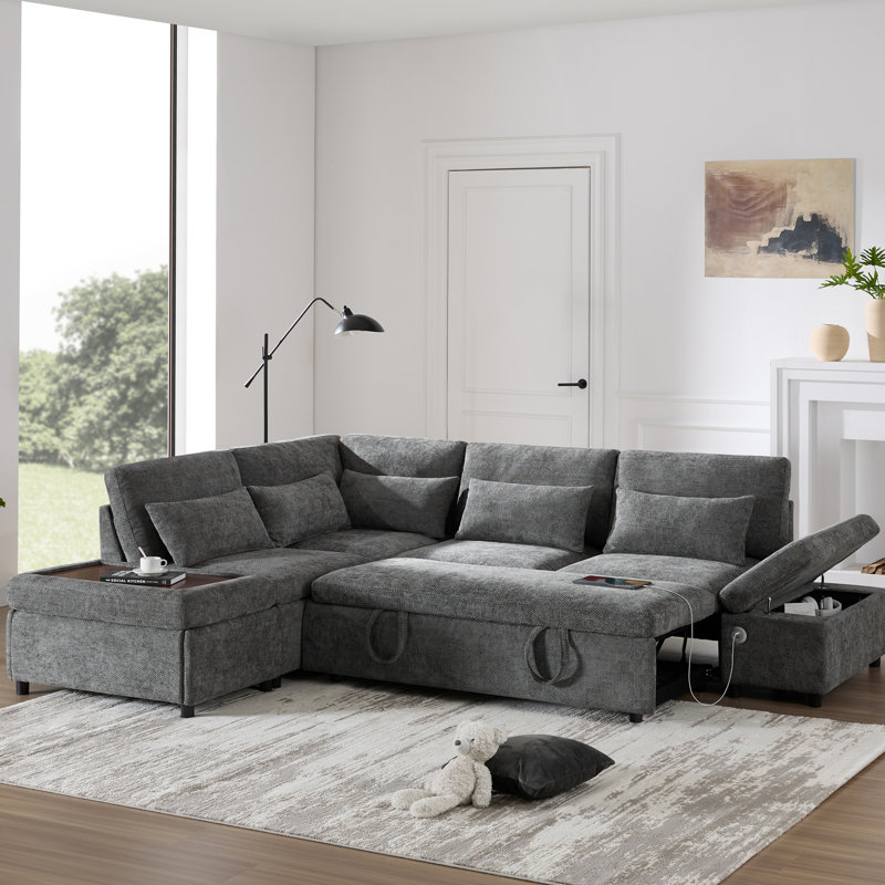 Canapé-lit modulaire de 107 pouces avec canapé-lit, charge USB et repose-pieds modulaire pour des espaces de vie flexibles.